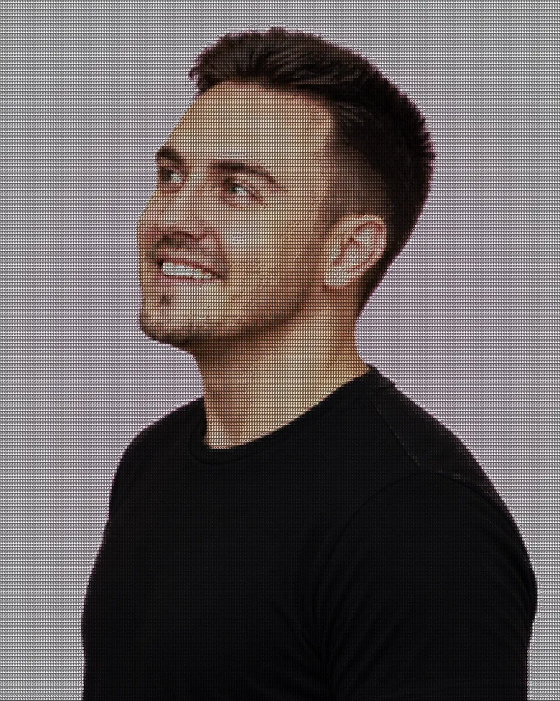 ASCII-style side profile portrait of Aidan Perston